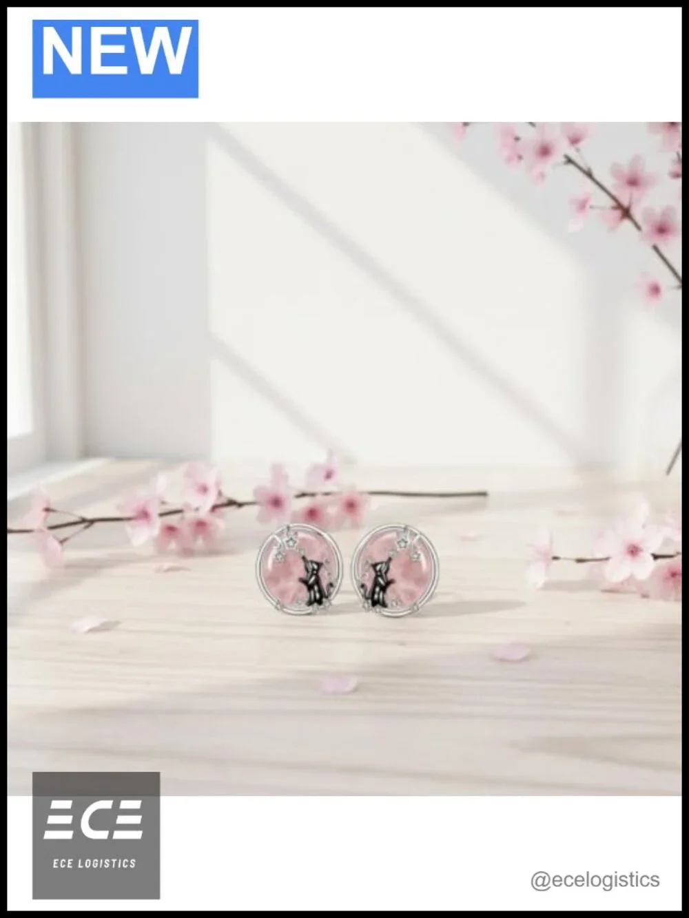 Cat Stud Earrings Sterling Silver Posts Rose Quartz Hypoallergenic